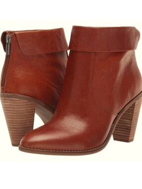Lucky Brand Women's Cognac Fold-Over Leather Ankle Booties